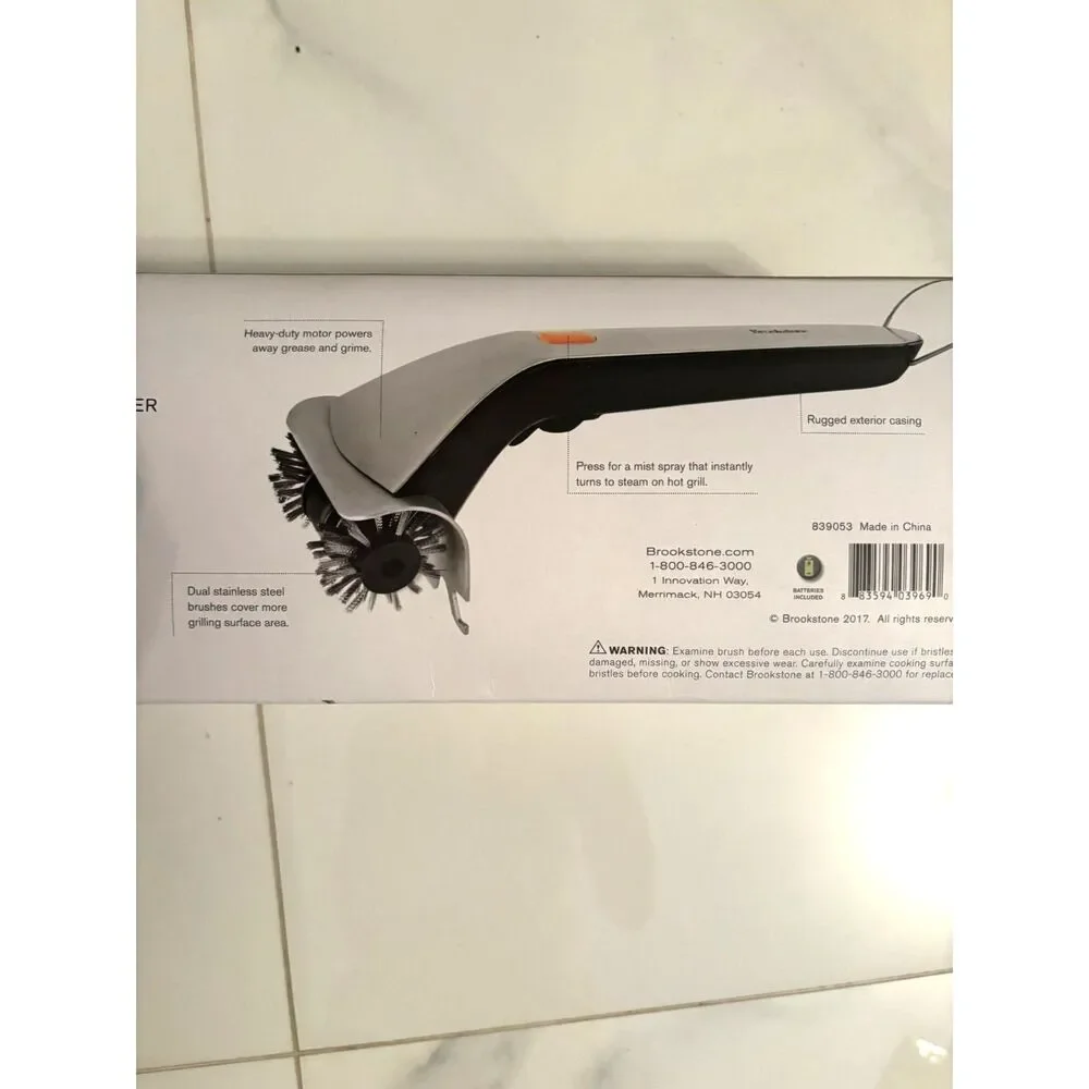 Brookstone 839053 Motorized Grill Brush Heavy Duty Steam Cleaner BBQ Brush NEW I